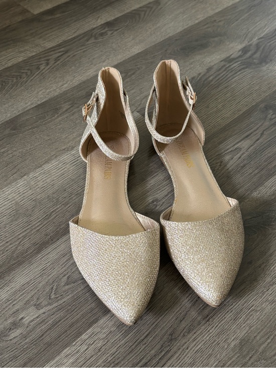 Dream Pairs Shoes - Dream Pairs Gold Glitter Pointed Toe Ankle Strap Flats